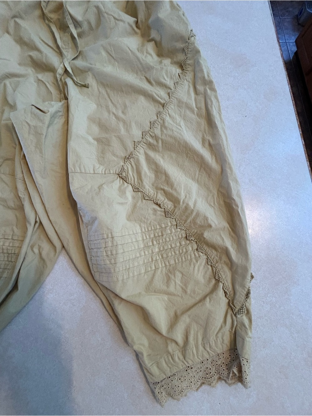 Free People Mustard Drawstring Harem Jogger Pants with Scallop Trim - Picture 13 of 14